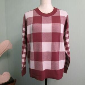 Cynthia Rowley Crew Neck Buffalo Check Sweater-Medium-Sedum/Ivory NWOT